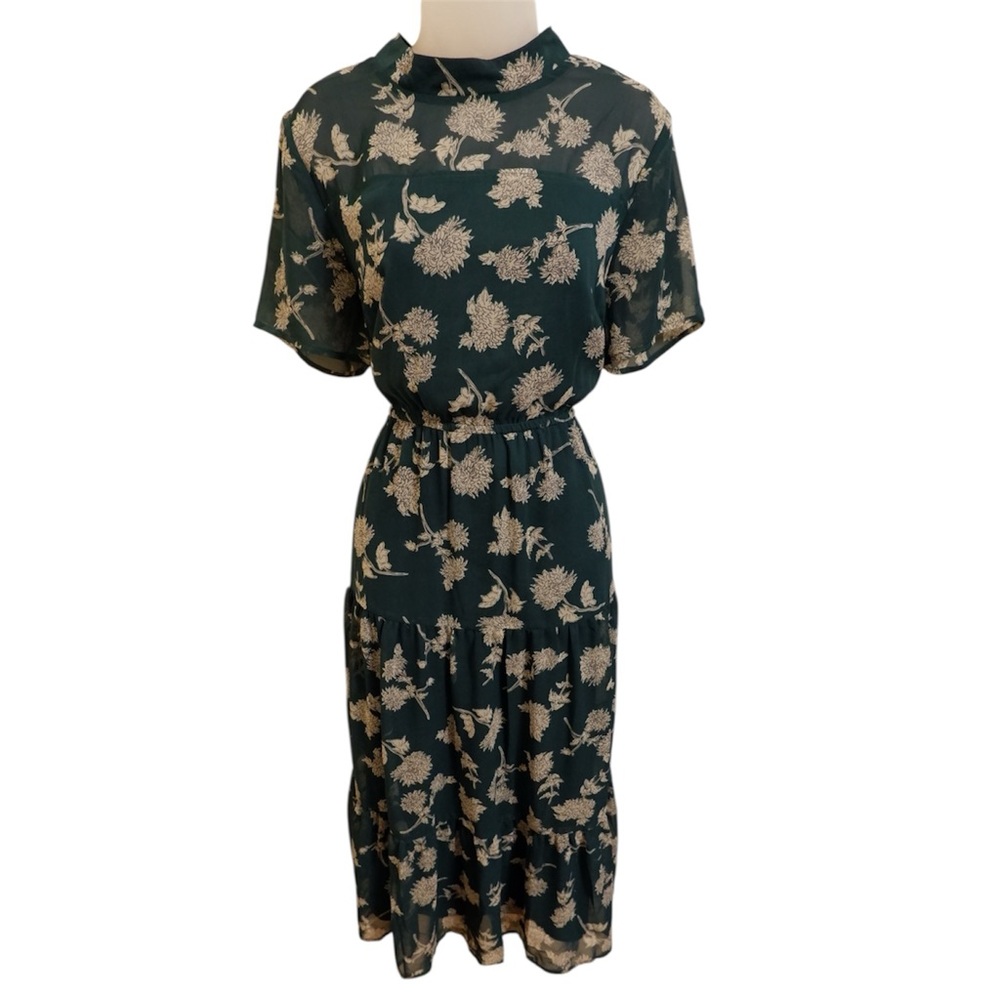 Lulu's Green Ruffled Tiered Midi Dress with Peter Pan Collar